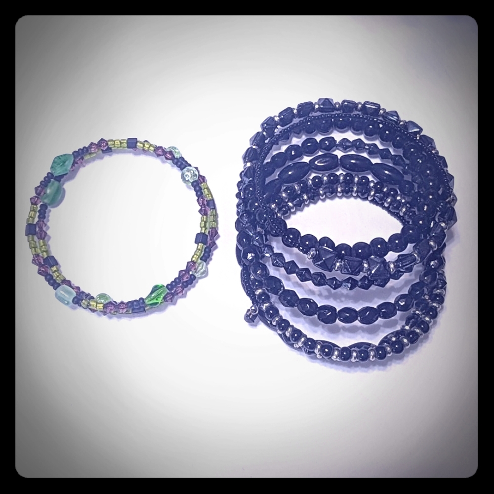 2x Snake Wrap Bracelets Black / Green
